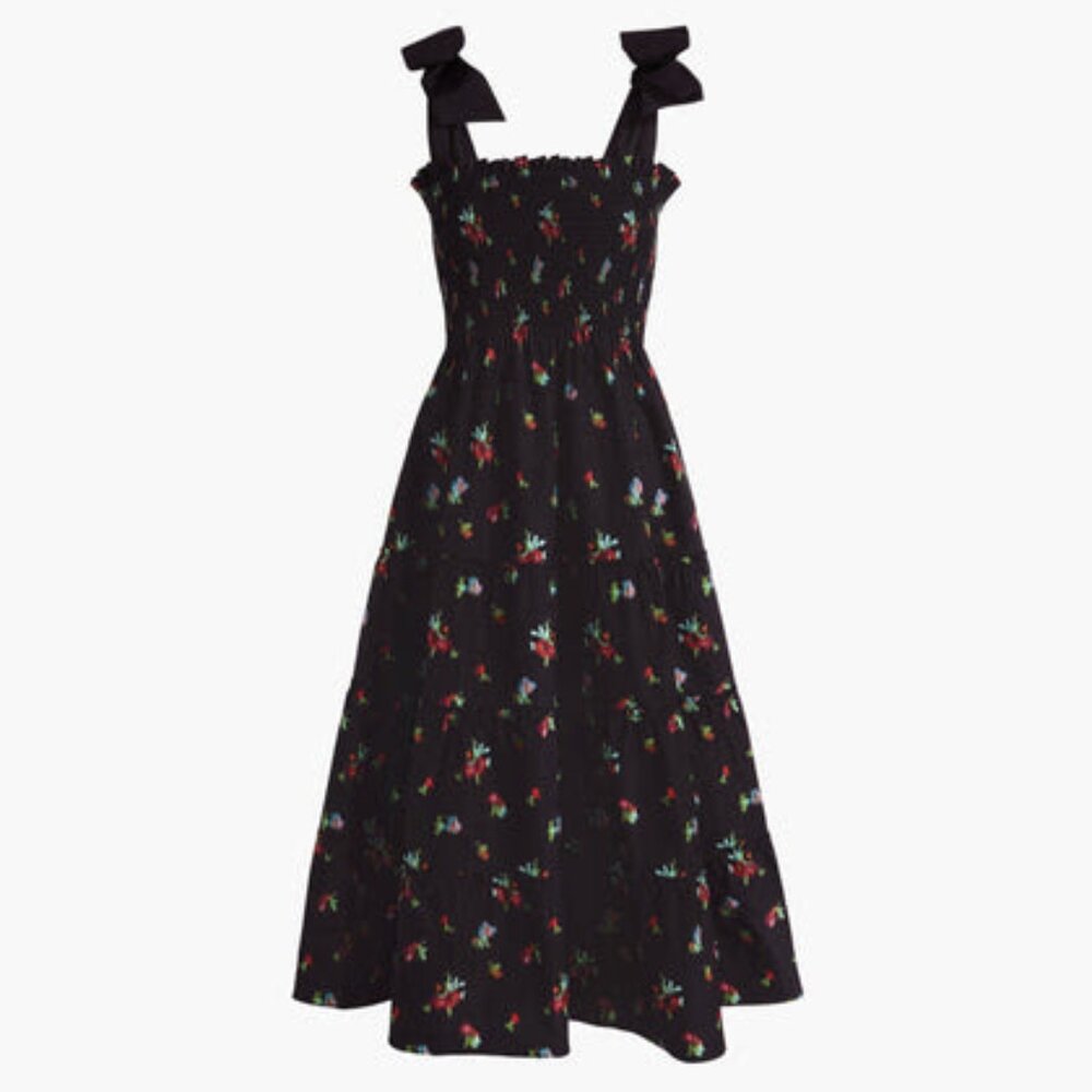 NWOT Hill House The Ribbon Ellie Nap Dress - Black Ikat Floral Taffeta